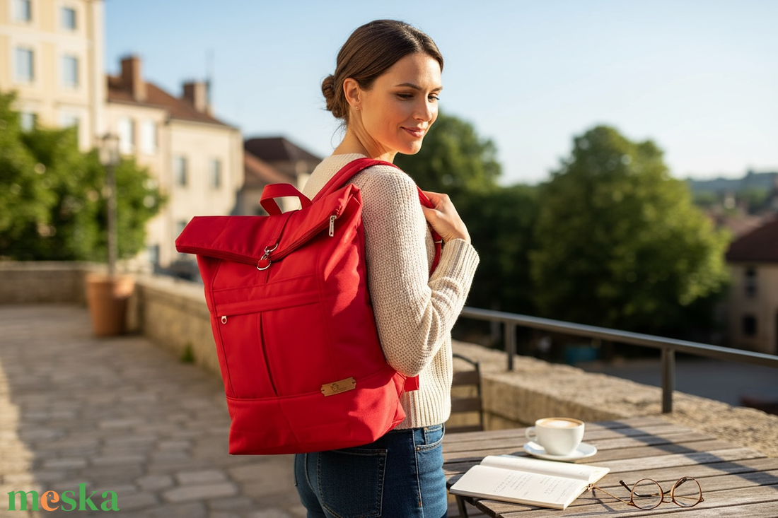 #HME3 Blaur piros vízhatlan rolltop hátizsák  - táska & tok - laptoptáska, laptop hátizsák - Meska.hu
