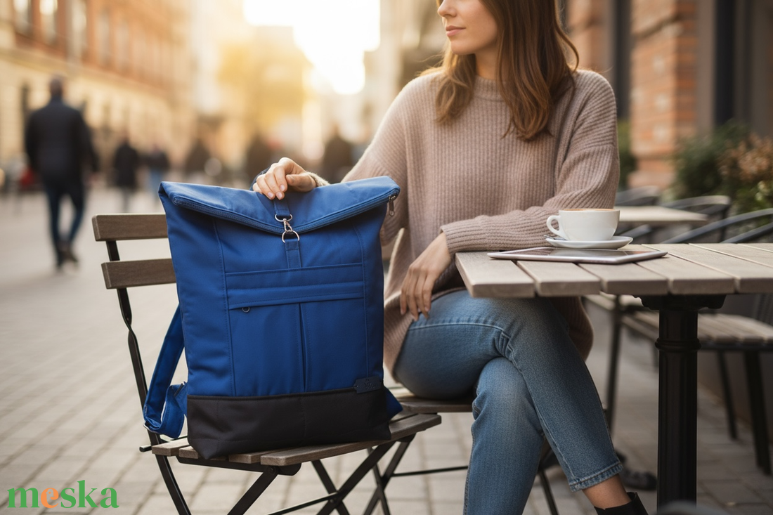 #HME9 Blaur királykék vízhatlan rolltop hátizsák  - táska & tok - laptoptáska, laptop hátizsák - Meska.hu