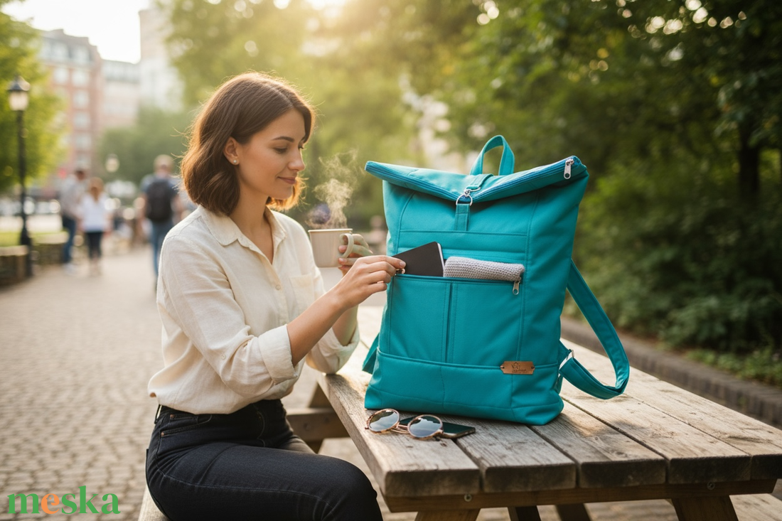 #HME11 Blaur türkiz  vízhatlan rolltop hátizsák  - táska & tok - laptoptáska, laptop hátizsák - Meska.hu