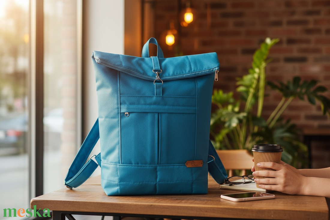 #HME12 Blaur türkizkék vízhatlan rolltop hátizsák  - táska & tok - laptoptáska, laptop hátizsák - Meska.hu
