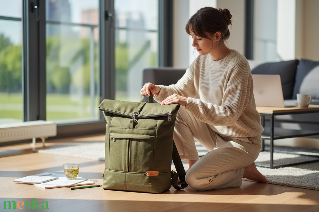 #HME14 Blaur zöld  vízhatlan rolltop hátizsák  - táska & tok - laptoptáska, laptop hátizsák - Meska.hu