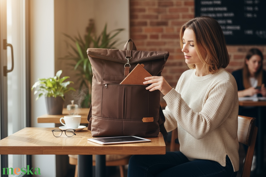 #HME15 Blaur világos barna vízhatlan rolltop hátizsák  - táska & tok - laptoptáska, laptop hátizsák - Meska.hu