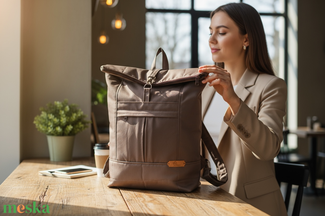 #HME17 Blaur szürkés barna vízhatlan rolltop hátizsák  - táska & tok - laptoptáska, laptop hátizsák - Meska.hu