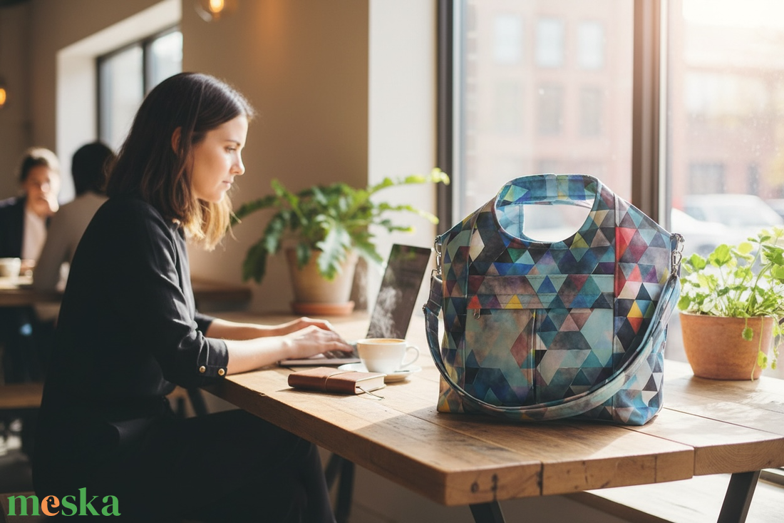 TG3 Blaur - türkiz geometriai mintás válltáska / kézitáska #TG2 - táska & tok - kézitáska & válltáska - válltáska - Meska.hu