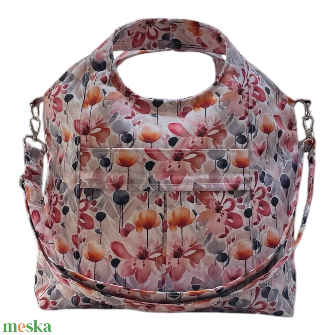 TV3 Blaur szürke rózsaszín virág mintás válltáska / kézitáska #TV2 - táska & tok - kézitáska & válltáska - válltáska - Meska.hu