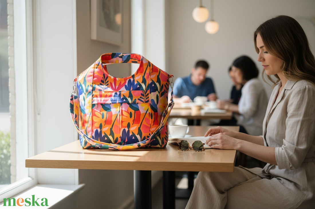 TV6 Blaur narancs pink lila virág mintás válltáska / kézitáska #TV2 - táska & tok - kézitáska & válltáska - válltáska - Meska.hu