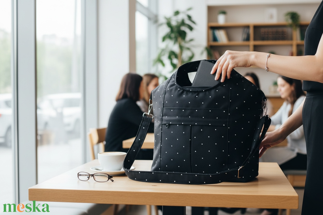 TM2 Blaur - Fekete fehér pöttyös válltáska / kézitáska #TG2 - táska & tok - kézitáska & válltáska - válltáska - Meska.hu