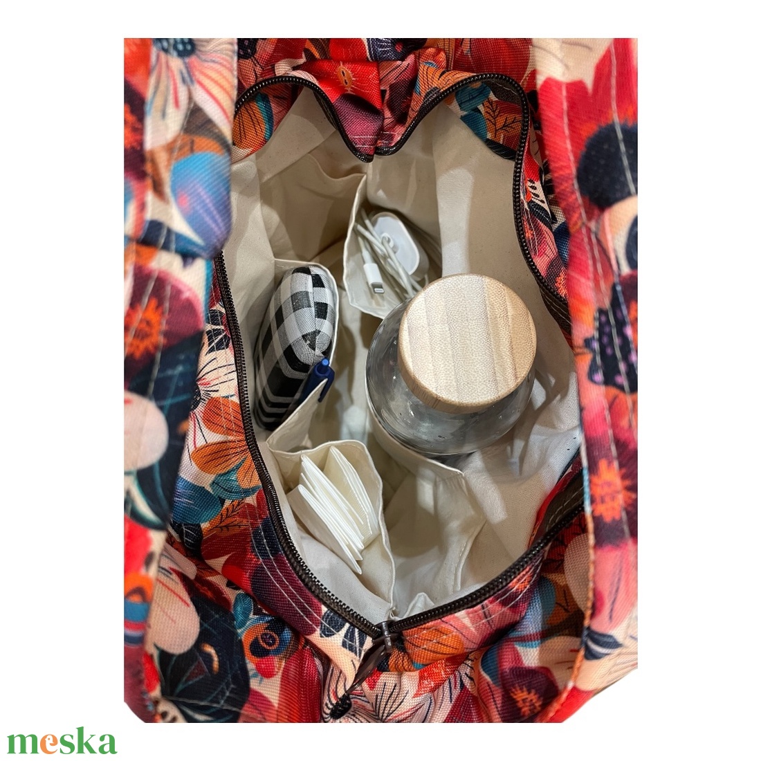 TV4 Blaur - piros narancs türkiz virág mintás válltáska / kézitáska #TV2 - táska & tok - kézitáska & válltáska - válltáska - Meska.hu