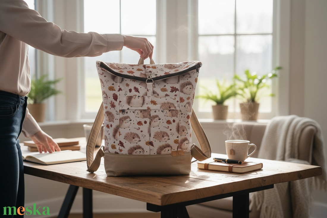 #HMA10 Blaur süni mintás vízhatlan rolltop hátizsák  - táska & tok - laptoptáska, laptop hátizsák - Meska.hu