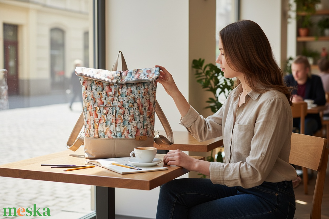#HMA2 Blaur apró macska mintás vízhatlan rolltop hátizsák  - táska & tok - laptoptáska, laptop hátizsák - Meska.hu