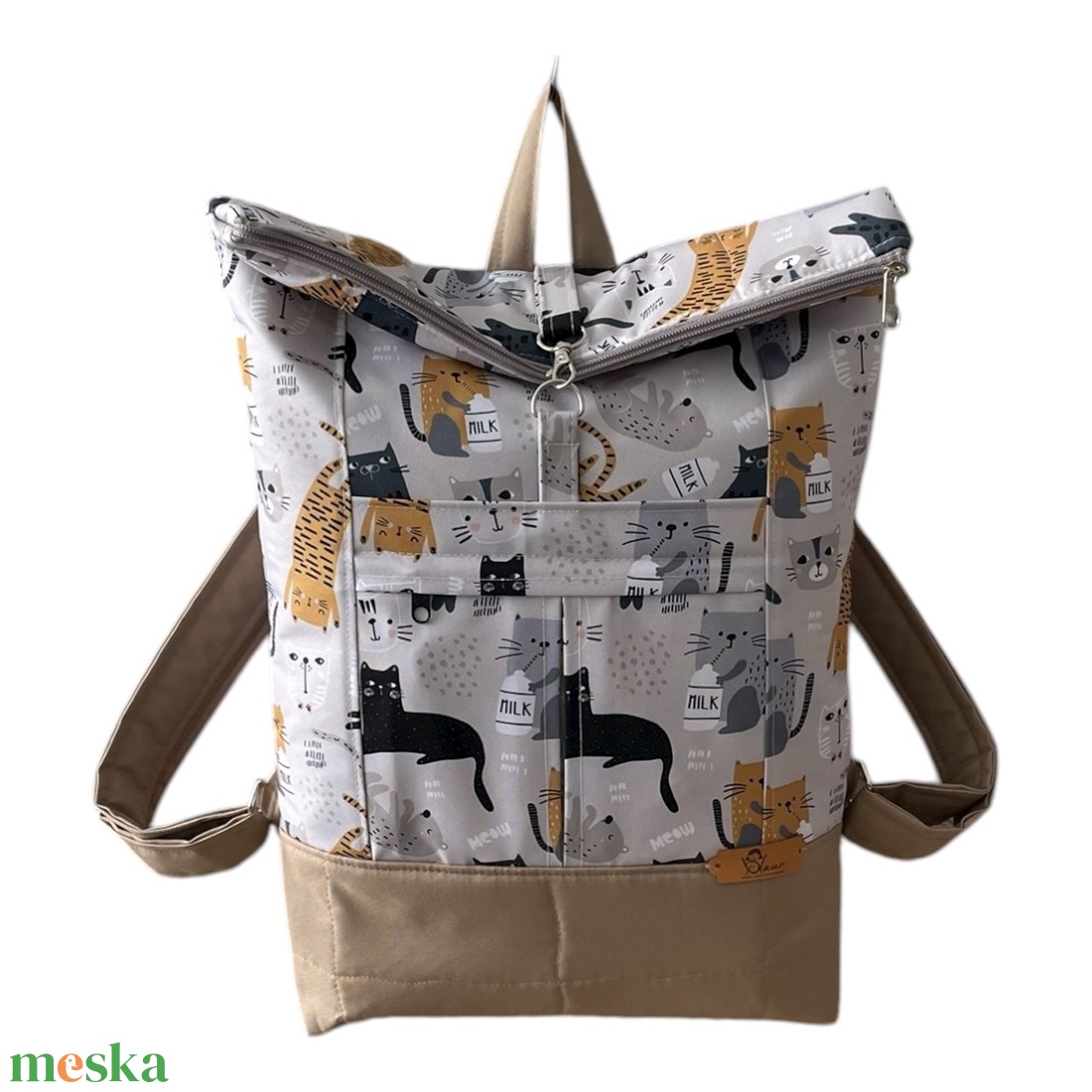 #HMA3 Blaur macska mintás vízhatlan rolltop hátizsák  - táska & tok - laptoptáska, laptop hátizsák - Meska.hu