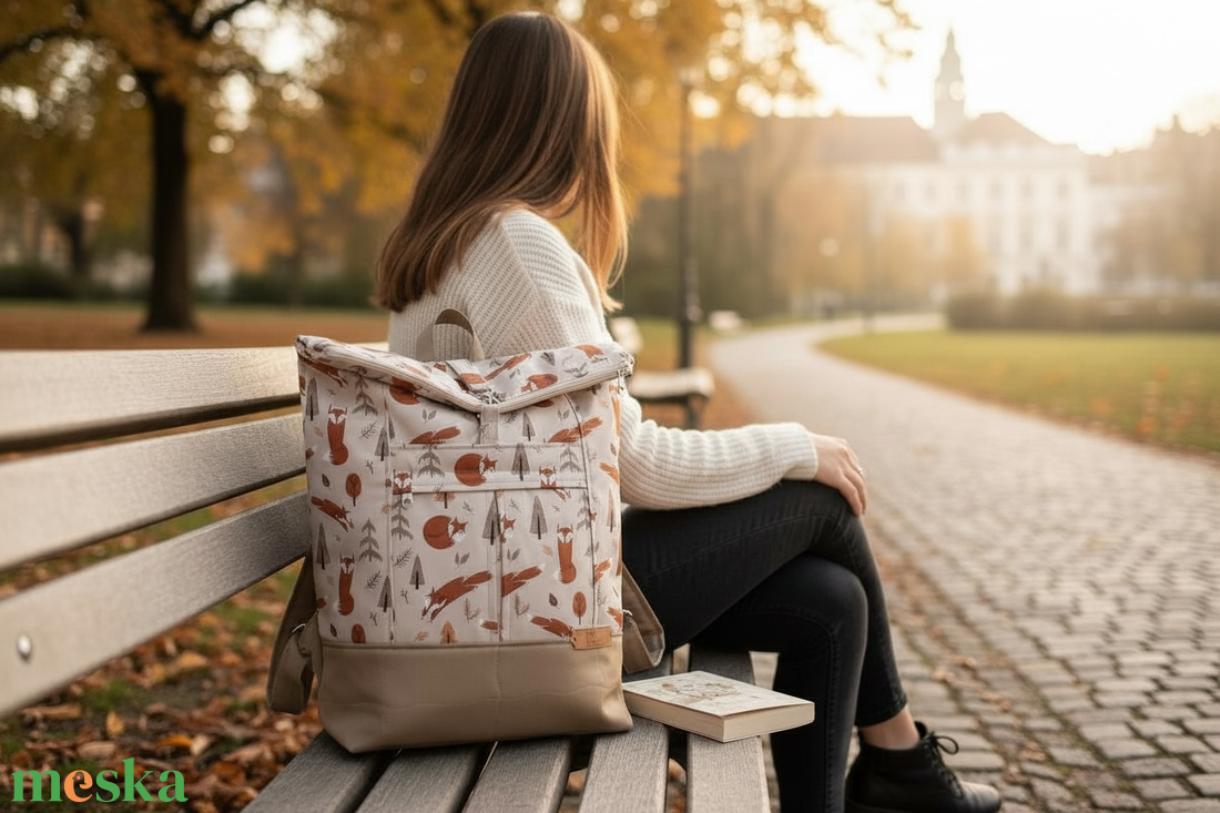 #HMA5 Blaur róka mintás vízhatlan rolltop hátizsák  - táska & tok - laptoptáska, laptop hátizsák - Meska.hu