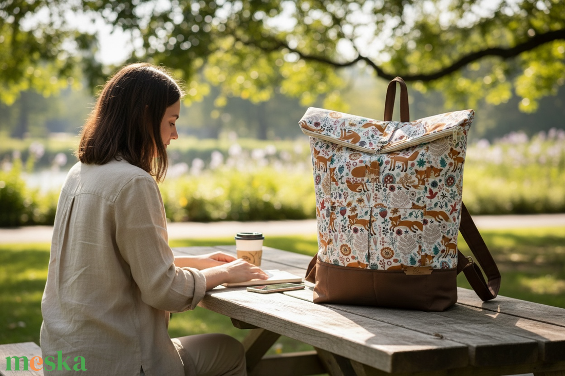 #HMA4 Blaur róka mintás vízhatlan rolltop hátizsák  - táska & tok - laptoptáska, laptop hátizsák - Meska.hu