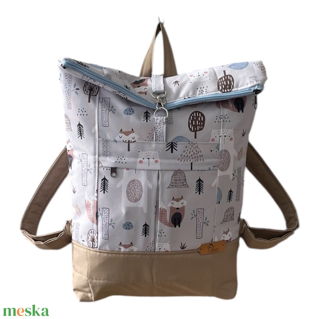 #HMA8 Blaur erdei állatok szürke maci vízhatlan rolltop hátizsák  - táska & tok - laptoptáska, laptop hátizsák - Meska.hu