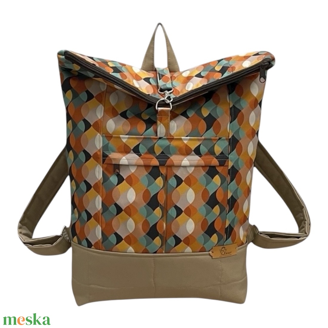 #HMM22 Blaur barna türkiz retro mintás vízhatlan rolltop hátizsák - táska & tok - laptoptáska, laptop hátizsák - Meska.hu