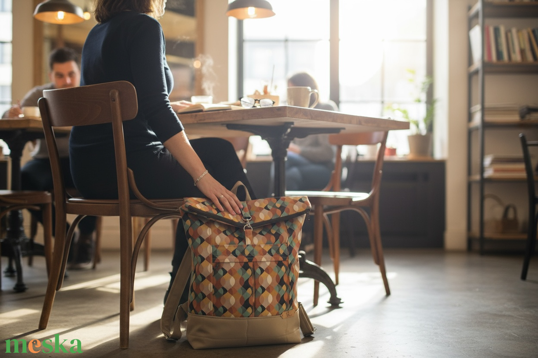 #HMM22 Blaur barna türkiz retro mintás vízhatlan rolltop hátizsák - táska & tok - laptoptáska, laptop hátizsák - Meska.hu