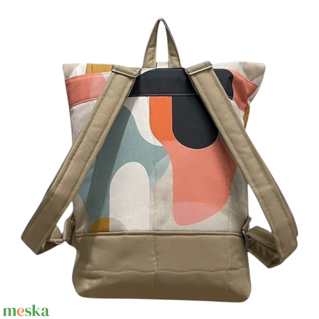 #HSM21 Blaur krém türkiz mintás vízhatlan rolltop hátizsák - táska & tok - laptoptáska, laptop hátizsák - Meska.hu