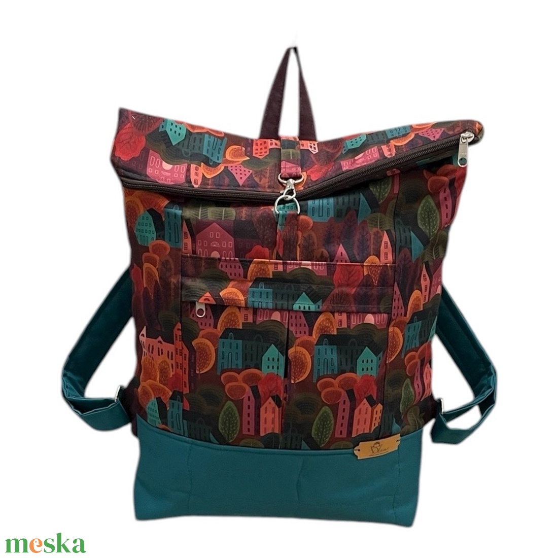 #HMM23 Blaur bordó türkiz város mintás vízhatlan rolltop hátizsák - táska & tok - laptoptáska, laptop hátizsák - Meska.hu