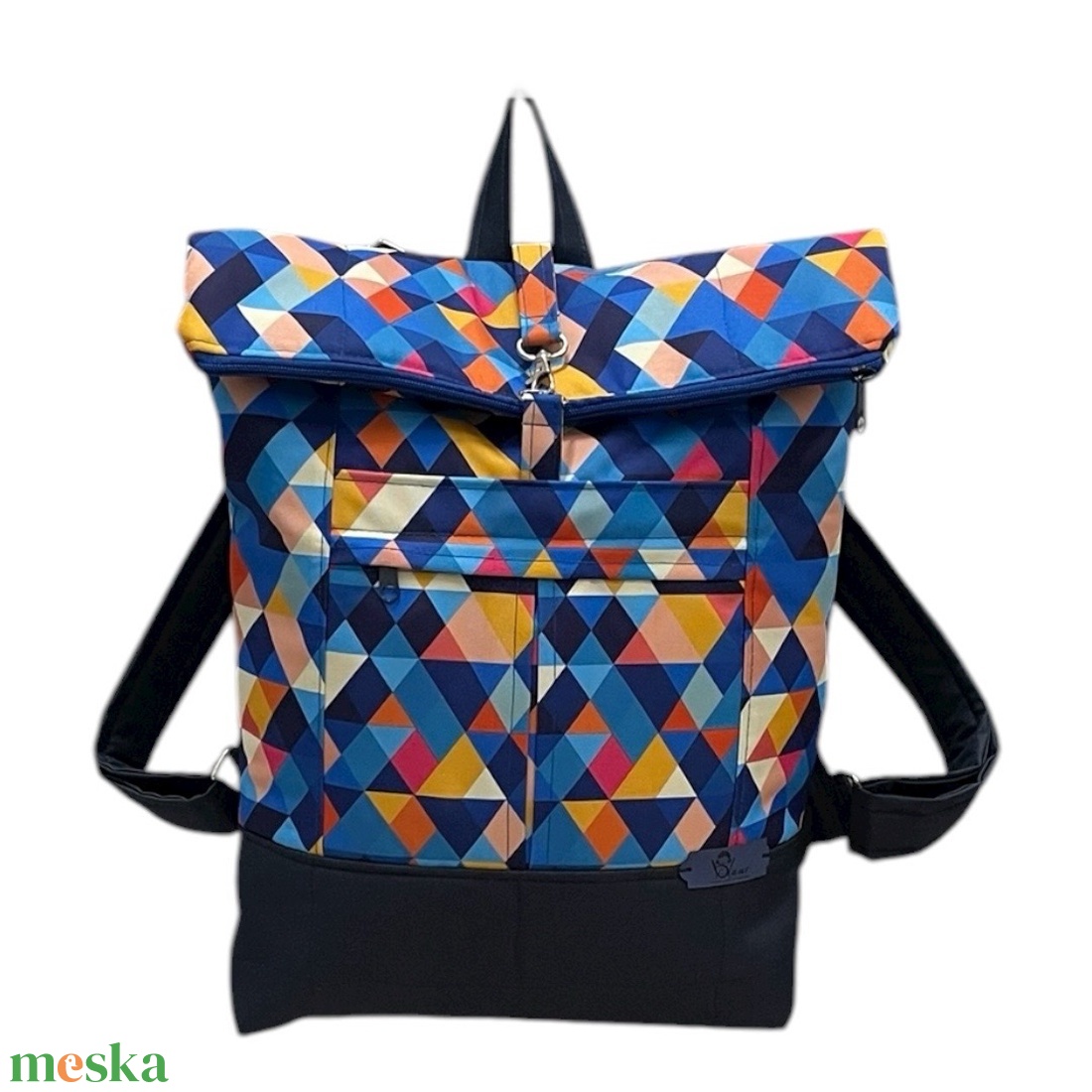 #HMM20 Blaur kék geometriai mintás vízhatlan rolltop hátizsák - táska & tok - laptoptáska, laptop hátizsák - Meska.hu