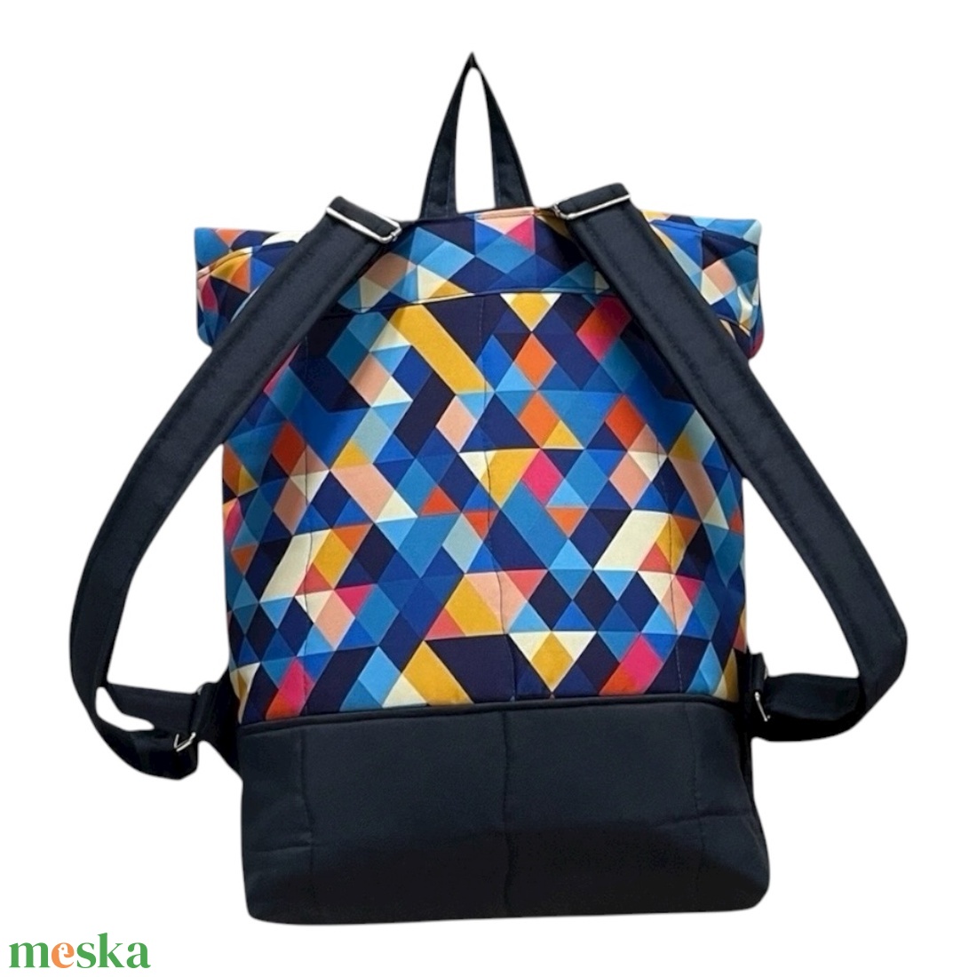 #HMM20 Blaur kék geometriai mintás vízhatlan rolltop hátizsák - táska & tok - laptoptáska, laptop hátizsák - Meska.hu