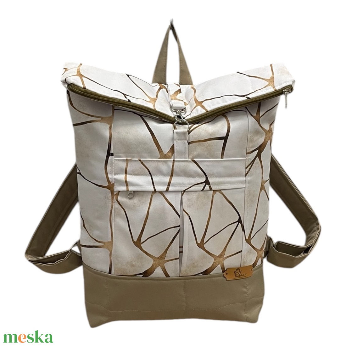 #HMM26 Blaur krém arany márvány mintás vízhatlan rolltop hátizsák - táska & tok - laptoptáska, laptop hátizsák - Meska.hu