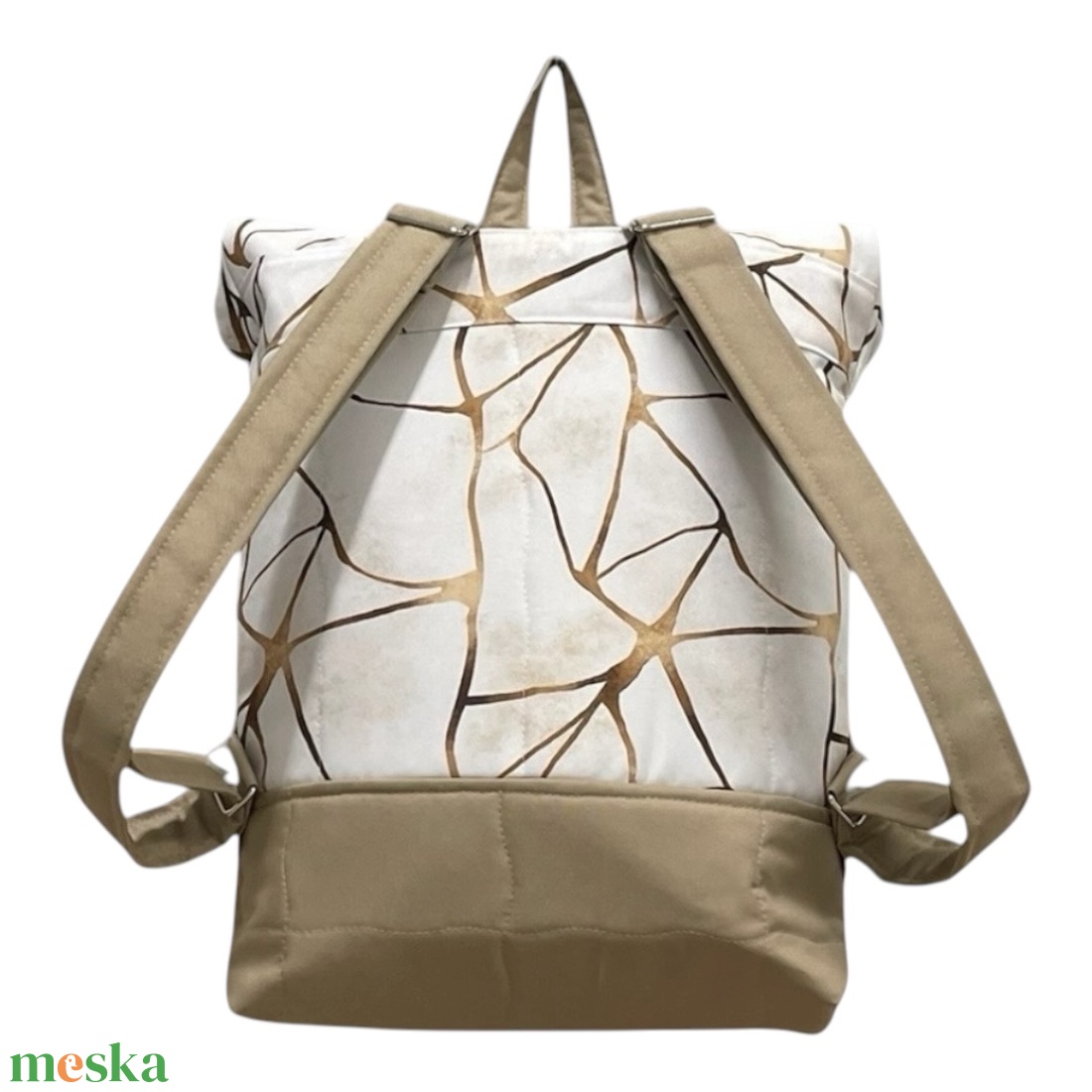 #HMM26 Blaur krém arany márvány mintás vízhatlan rolltop hátizsák - táska & tok - laptoptáska, laptop hátizsák - Meska.hu