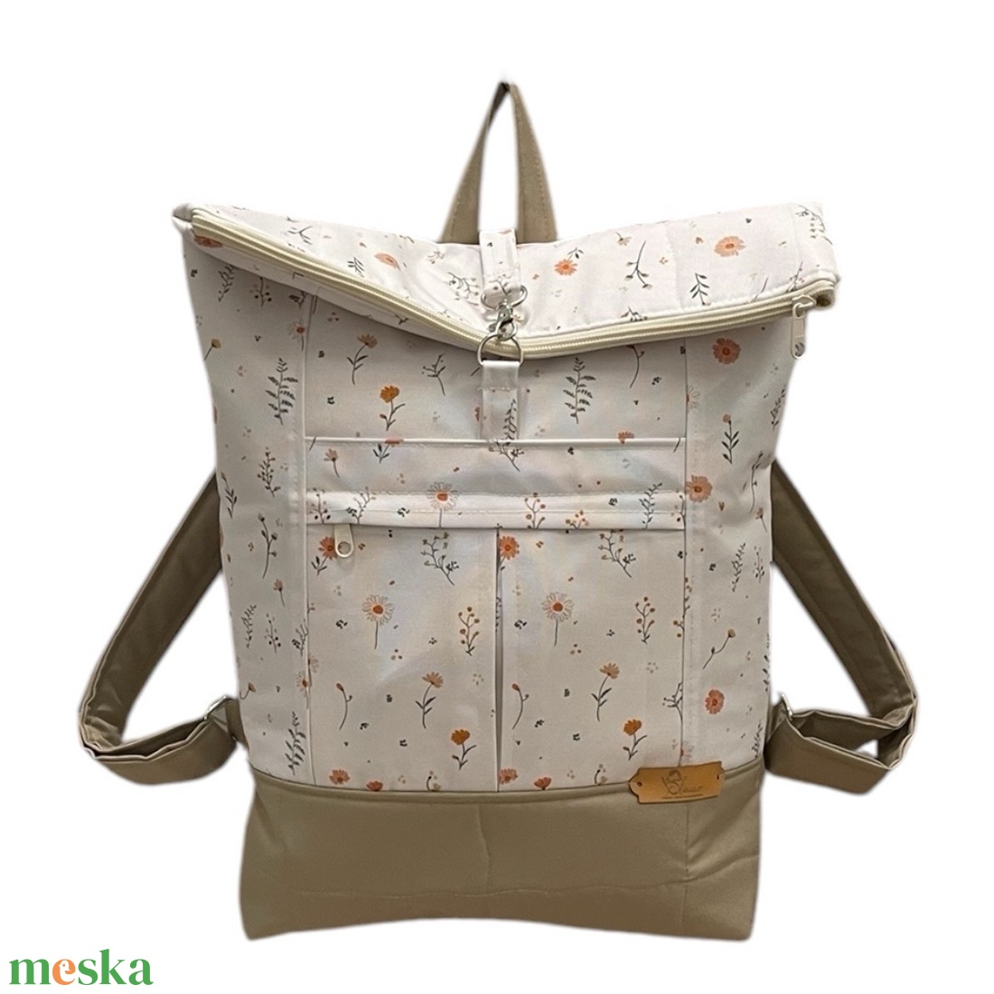 #HMV 27 Blaur krém virágos mintás vízhatlan rolltop hátizsák - táska & tok - laptoptáska, laptop hátizsák - Meska.hu