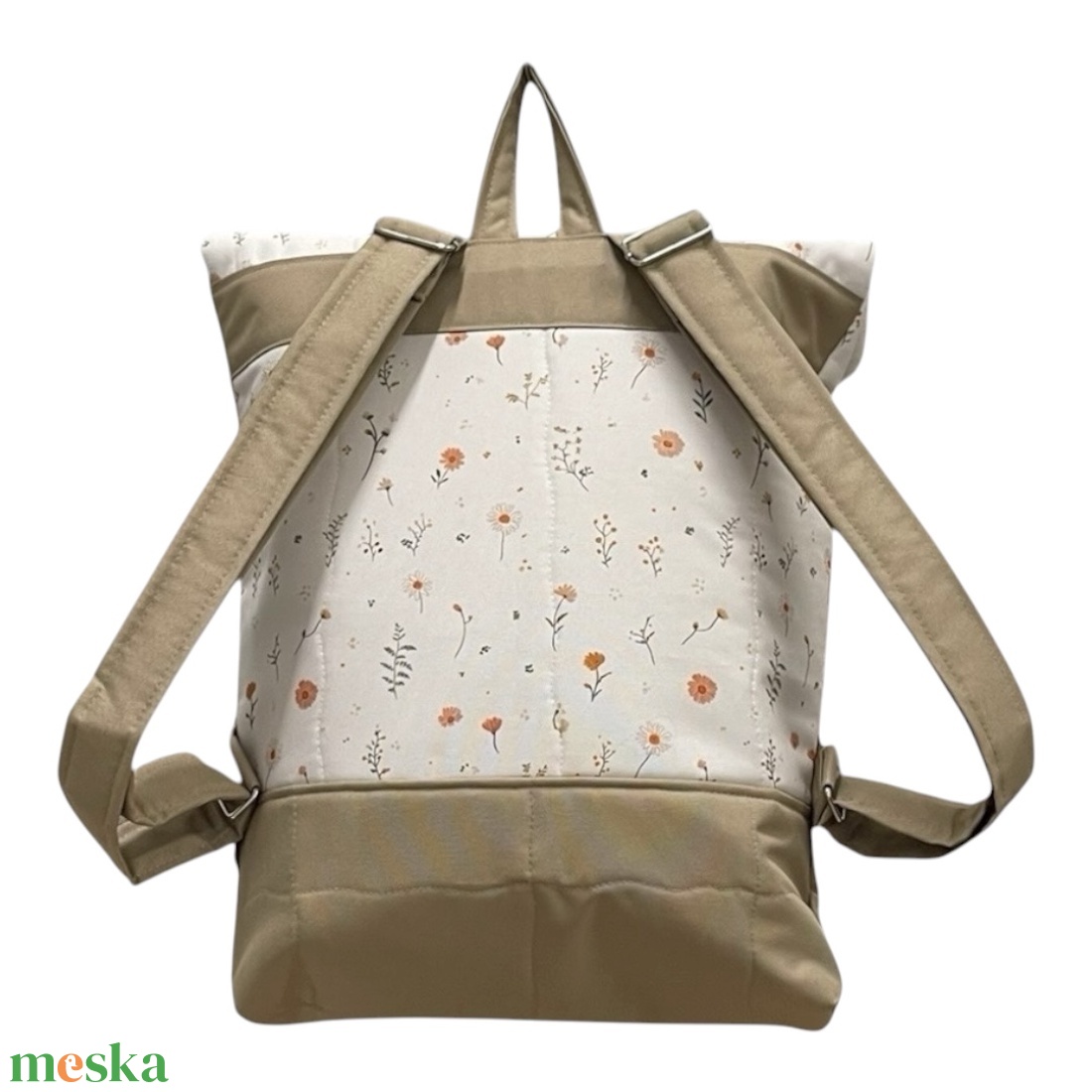 #HMV 27 Blaur krém virágos mintás vízhatlan rolltop hátizsák - táska & tok - laptoptáska, laptop hátizsák - Meska.hu