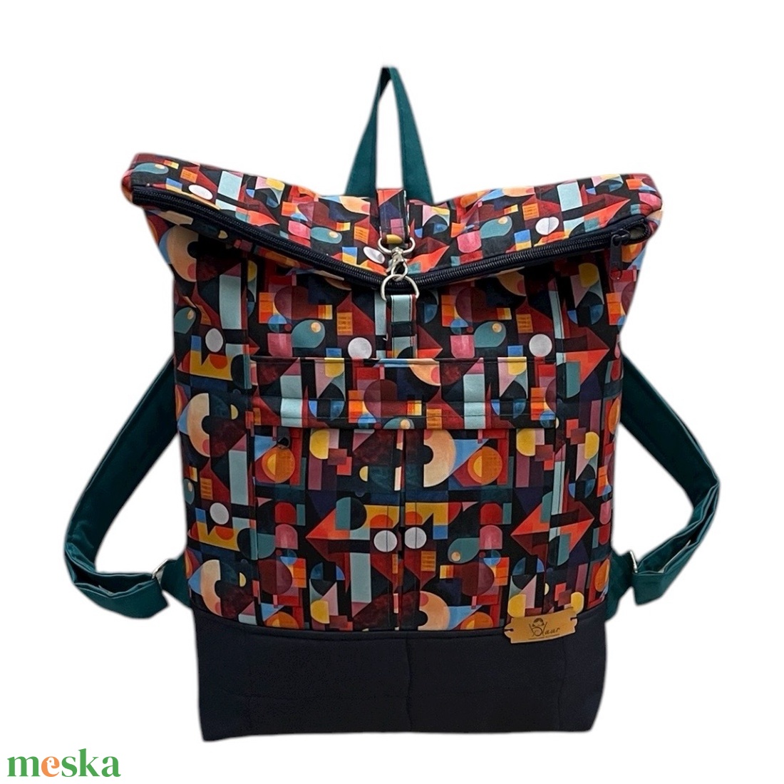 #HMG28 Blaur kék geometria mintás vízhatlan rolltop hátizsák - táska & tok - laptoptáska, laptop hátizsák - Meska.hu