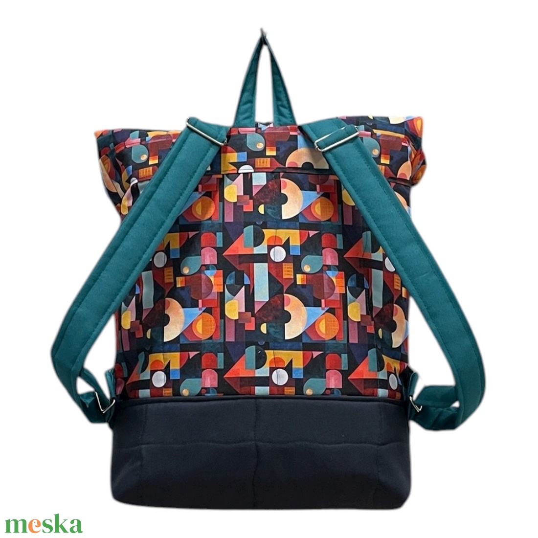 #HMG28 Blaur kék geometria mintás vízhatlan rolltop hátizsák - táska & tok - laptoptáska, laptop hátizsák - Meska.hu