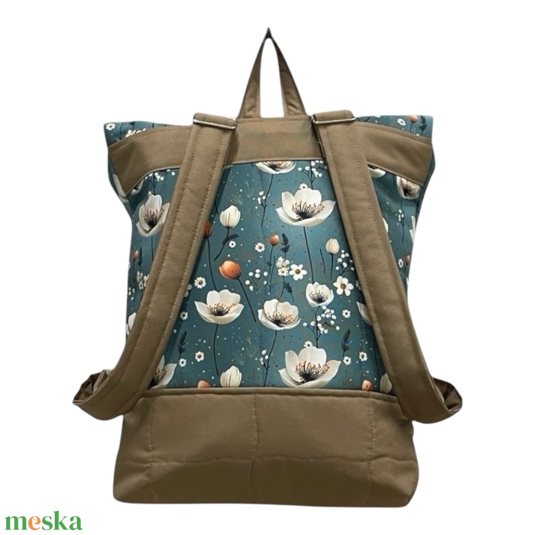 #HMV 33 Blaur krém virágos mintás vízhatlan rolltop hátizsák - táska & tok - laptoptáska, laptop hátizsák - Meska.hu