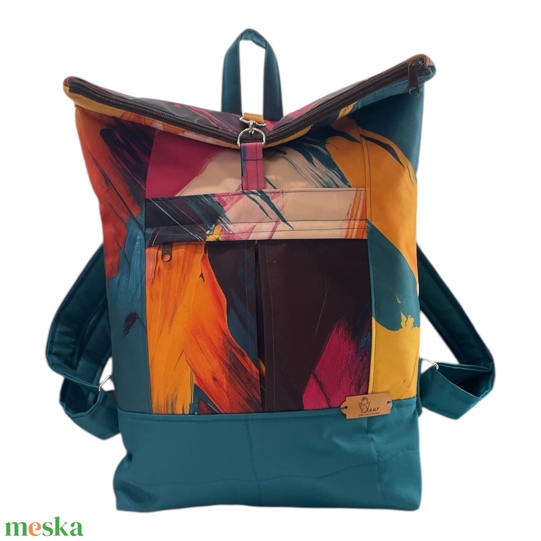 #HMM36 Blaur színes festett mintás vízhatlan rolltop hátizsák - táska & tok - laptoptáska, laptop hátizsák - Meska.hu