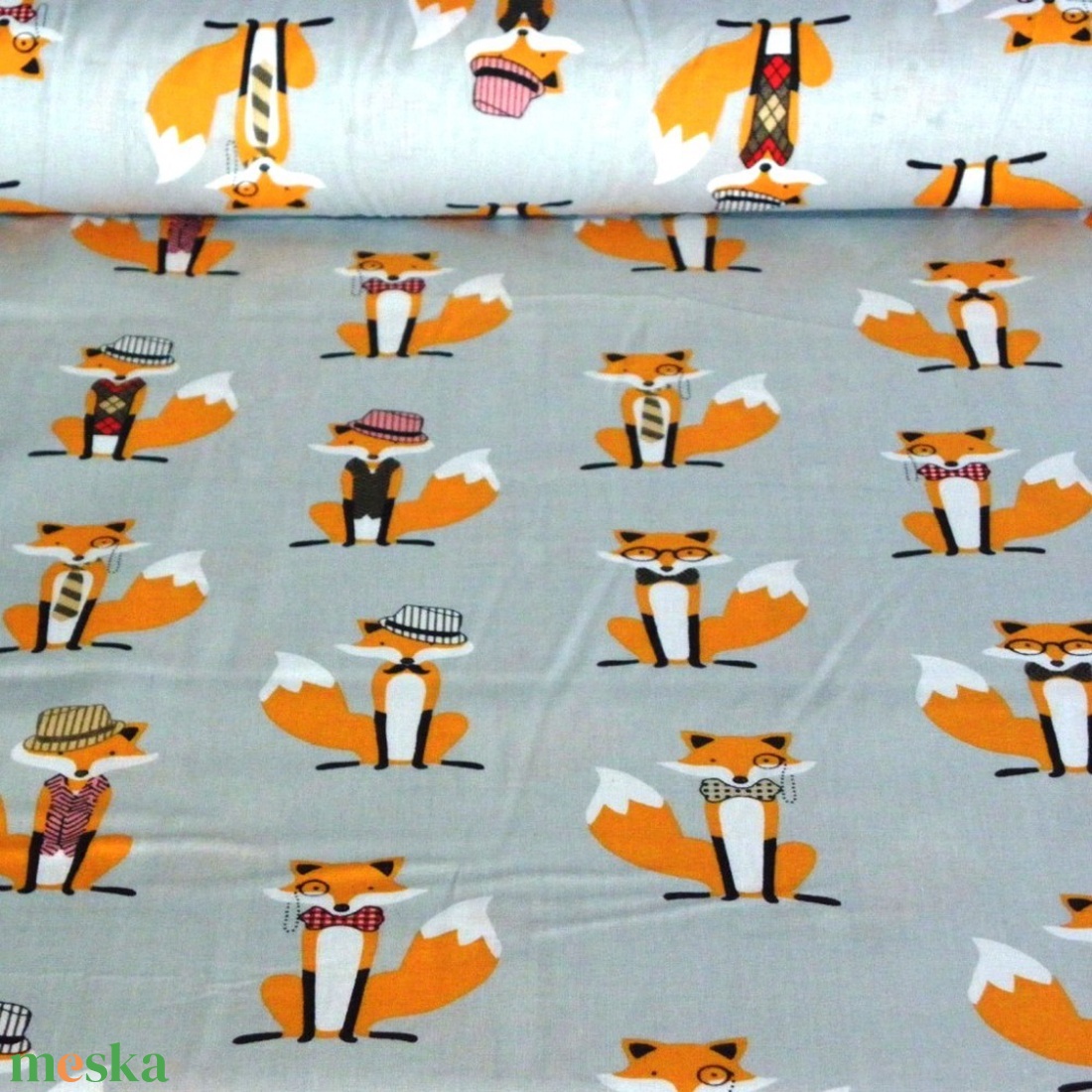 Lord Fox - rókás férfi textilzsebkendő, szürke és narancssárga színben - szépségápolás - egészségmegőrzés - Meska.hu