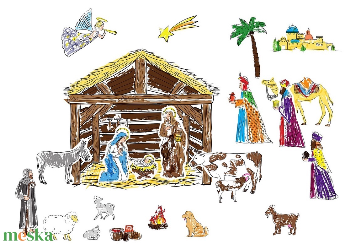 Karácsonyi, adventi színező gyerekeknek - Betlehemi jelenet -  - Meska.hu