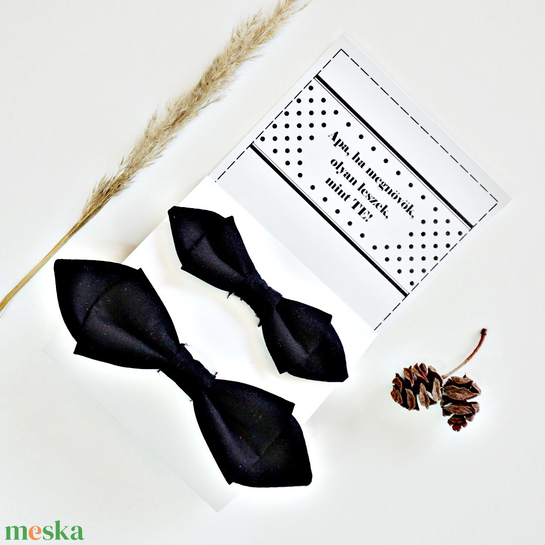 Apa - fia páros fekete csokornyakkendő szett - ruha & divat - babaruha & gyerekruha - keresztelő ruha - Meska.hu