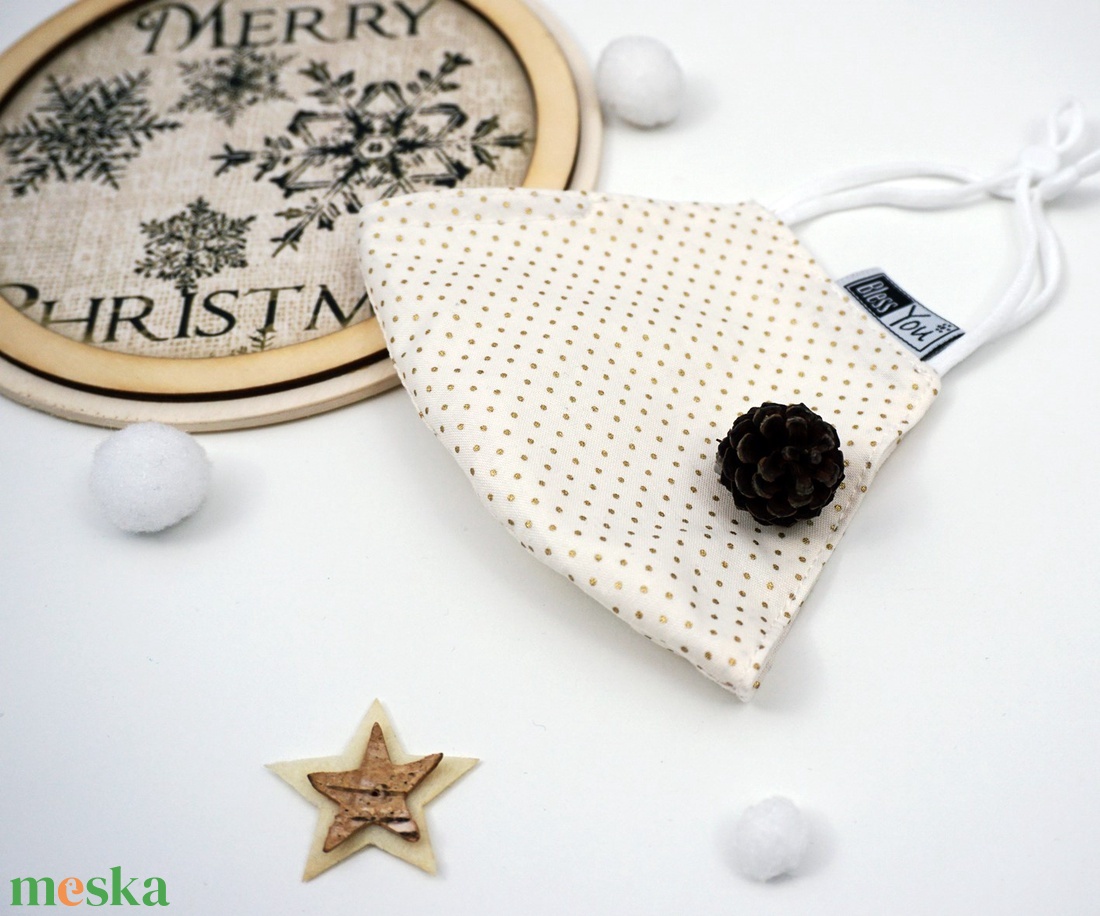 Ezüst hópelyhes elegáns szájmaszk - hópehely minta - ruha & divat - maszk, arcmaszk - női - Meska.hu