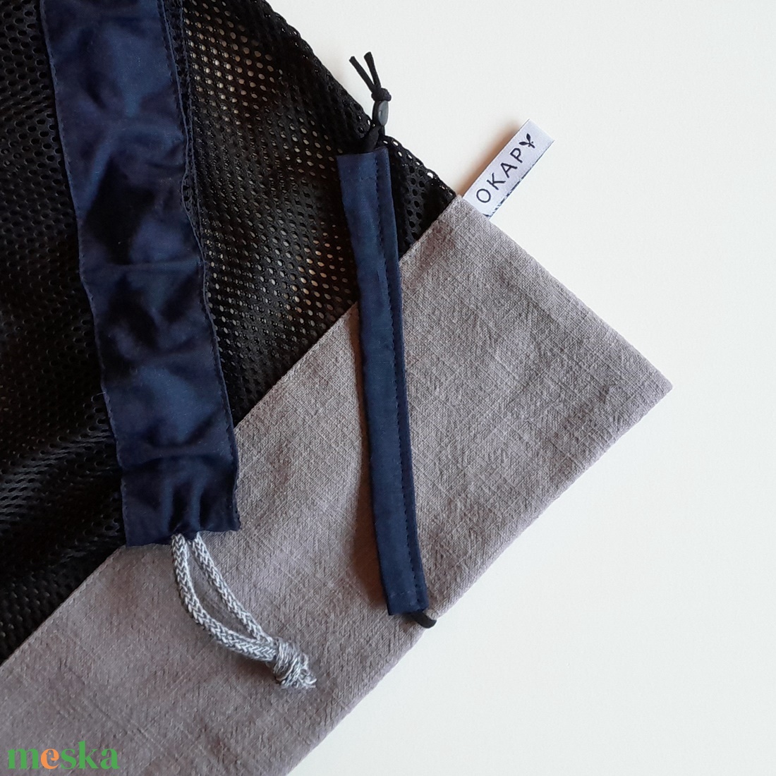 Egyszínű kék és szürke összehajtható hálós bevásárlózsák, férfiaknak - XL méret - táska & tok - bevásárlás & shopper táska - zöldség/gyümölcs zsák - Meska.hu