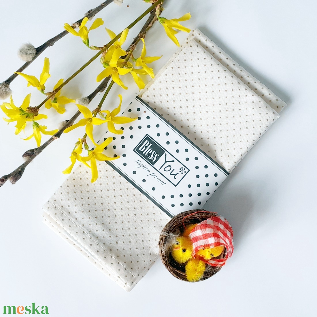 Húsvéti arany pöttyös zero waste textilszalvéta - otthon & életmód - konyhafelszerelés, tálalás - konyhai textil - szalvéta - Meska.hu