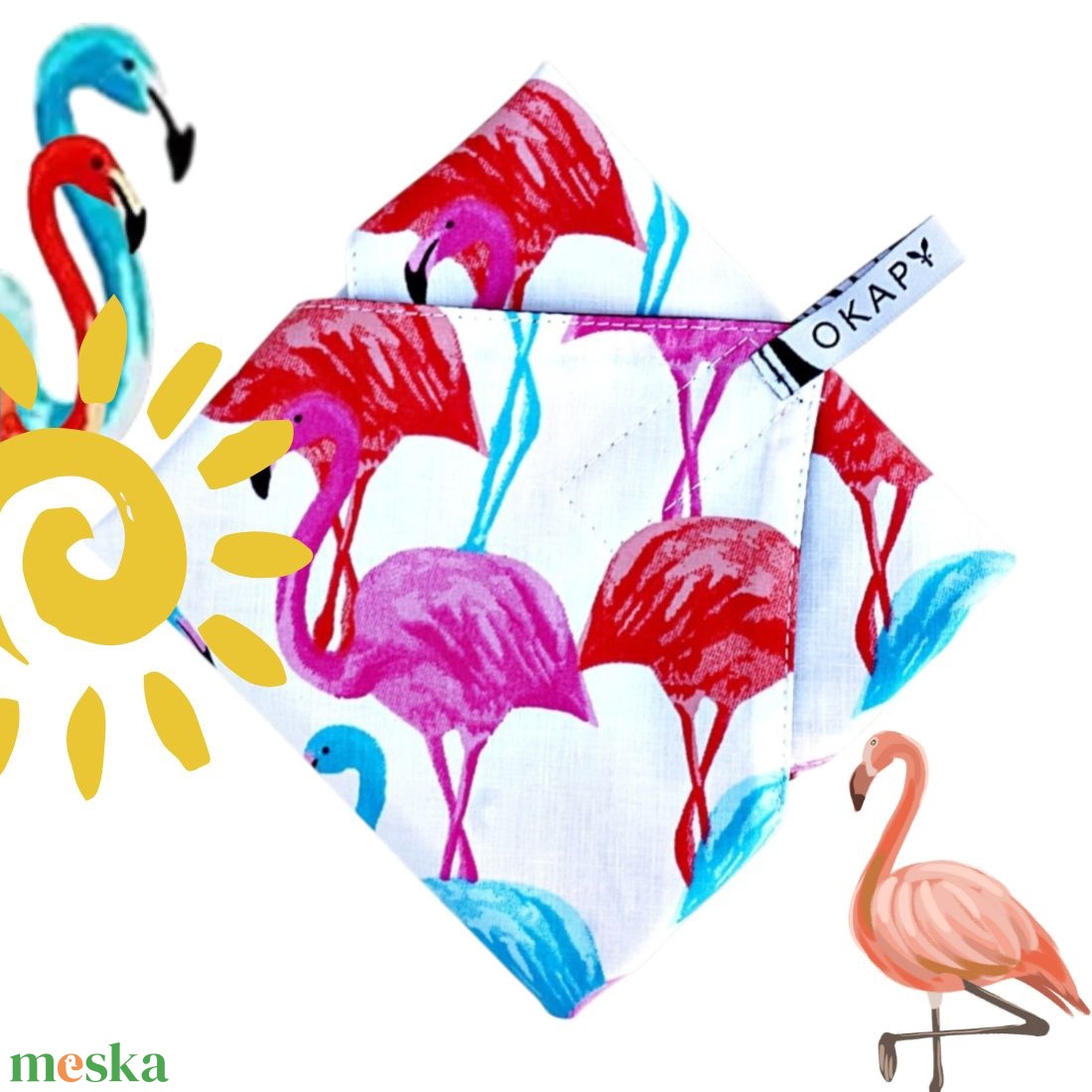 Újraszalvéta, szendvics csomagoló - flamingó, 28 cm nagy méret - táska & tok - uzsonna- & ebéd tartó - szendvics csomagoló - Meska.hu