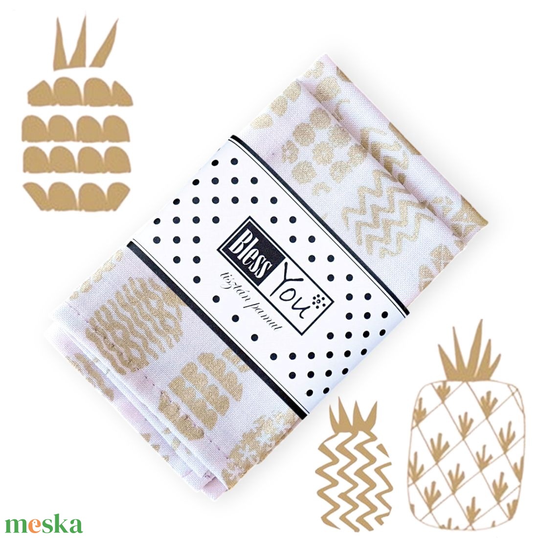 Iskolai szalvéta - ananászos / arany, pamut - 20 cm, 2 db / pár - otthon & életmód - konyhafelszerelés, tálalás - konyhai textil - szalvéta - Meska.hu