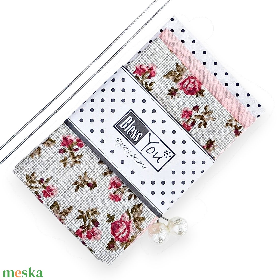 Rózsás pamut zsebkendő szett nőknek - szépségápolás - textil zsebkendő - Meska.hu