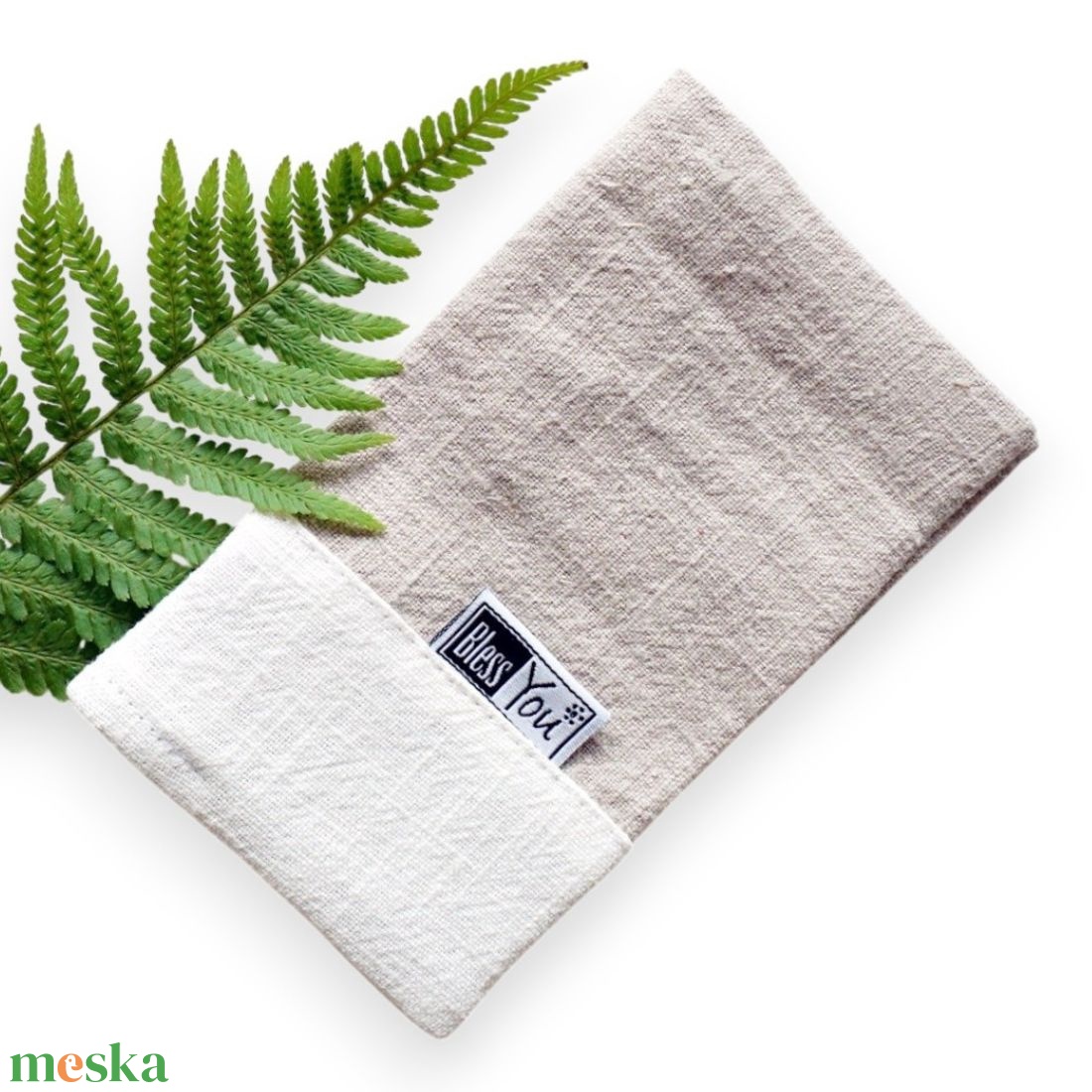 Textil zsebkendő tartó tárca, tok - lenvászon fehér és bézs színben iskolai használatra vagy munkahelyre - táska & tok - pénztárca & más tok - zsebkendőtartó tok - Meska.hu
