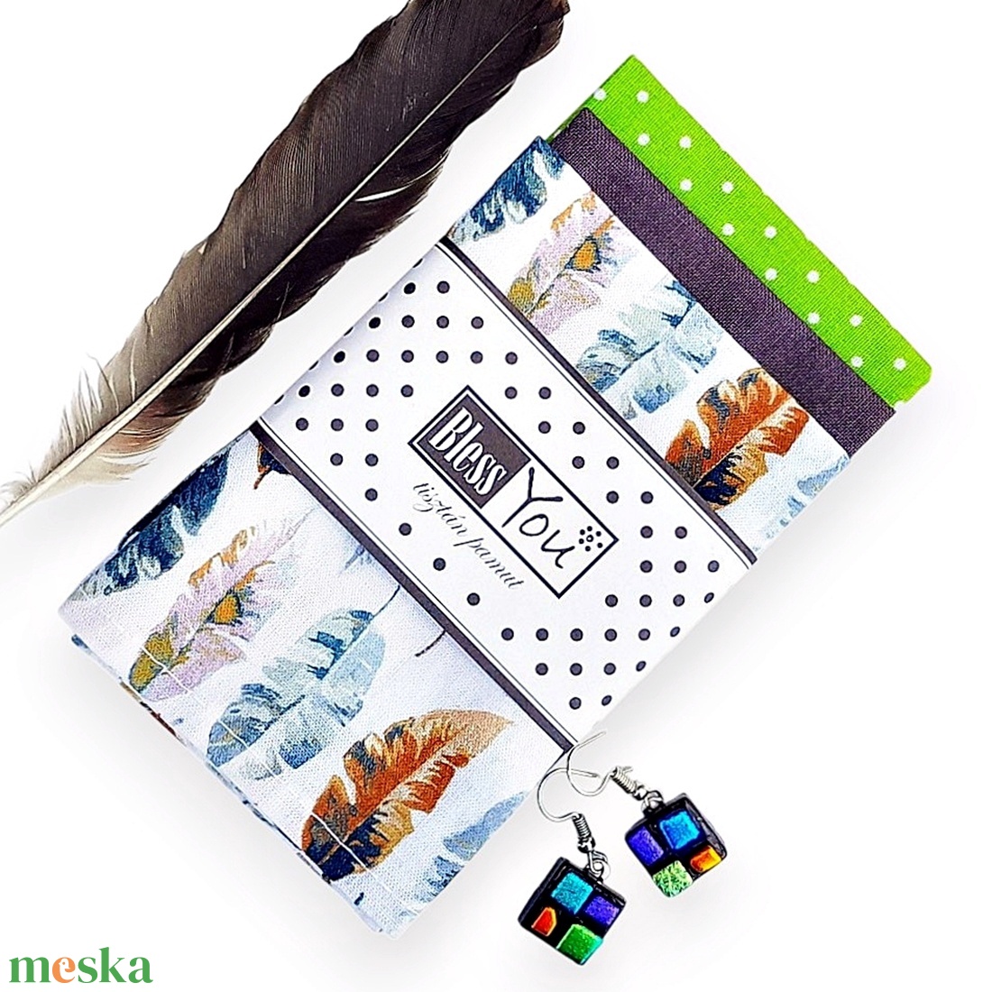 Madártoll mintás puha pamut zsebkendő nőknek - szépségápolás - textil zsebkendő - Meska.hu