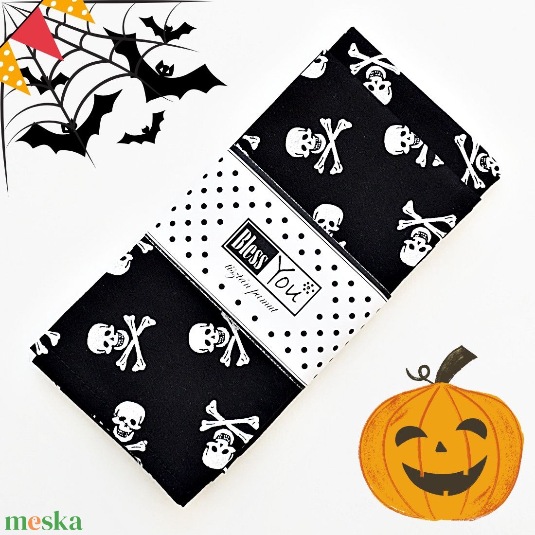 Pamut szalvéta, halálfej / fekete - 33 cm, 2 db / pár - otthon & életmód - dekoráció - halloween - halloweeni dekoráció - Meska.hu