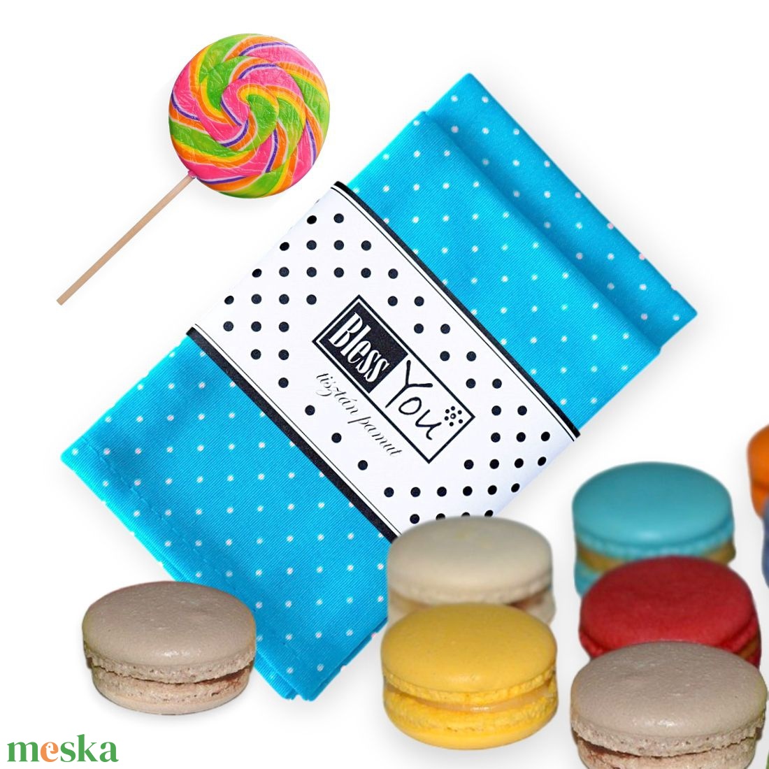 Pamut szalvéta, türkiz pöttyös - választható méretben, 2 db / pár - otthon & életmód - konyhafelszerelés, tálalás - konyhai textil - szalvéta - Meska.hu