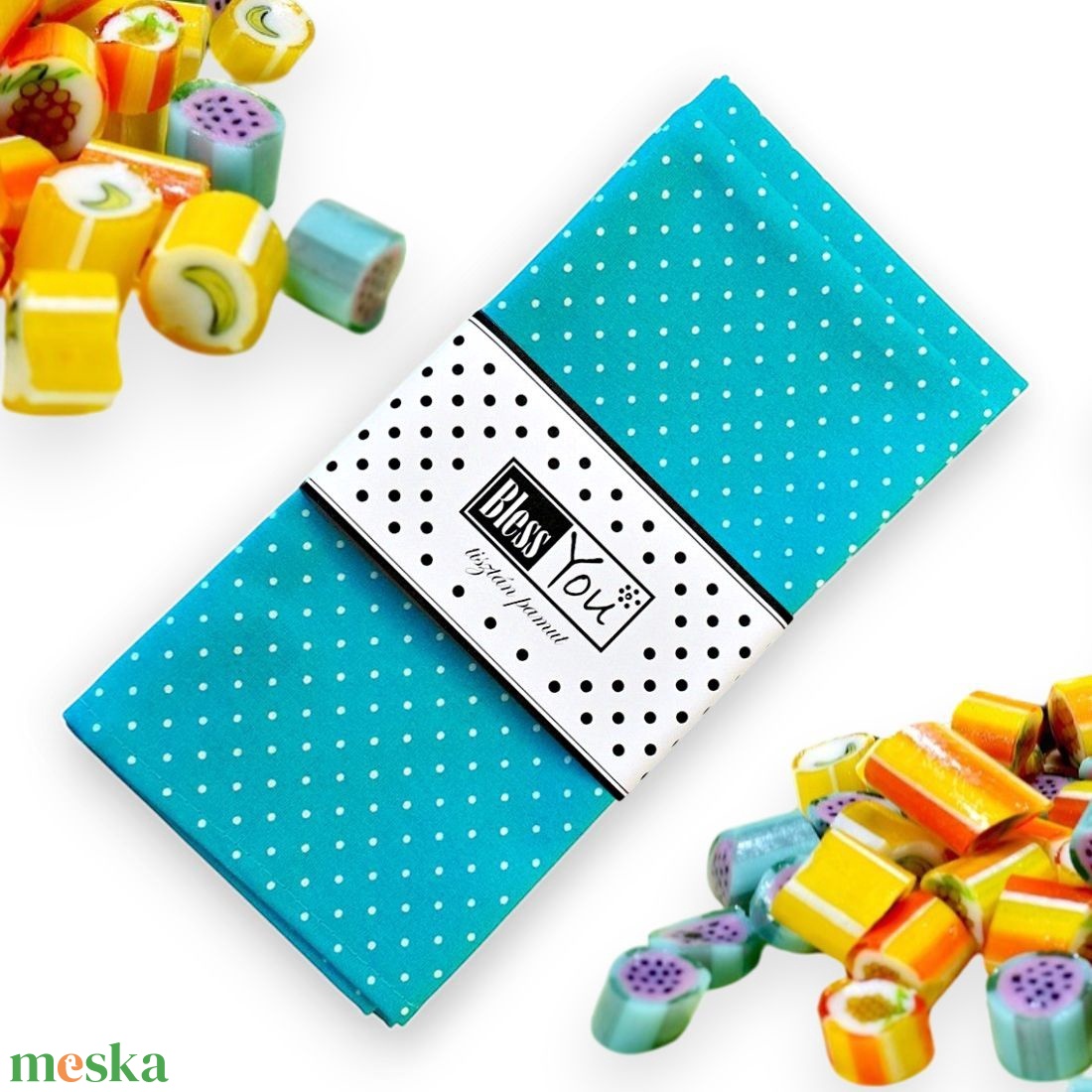 Pamut szalvéta, türkiz pöttyös - választható méretben, 2 db / pár - otthon & életmód - konyhafelszerelés, tálalás - konyhai textil - szalvéta - Meska.hu