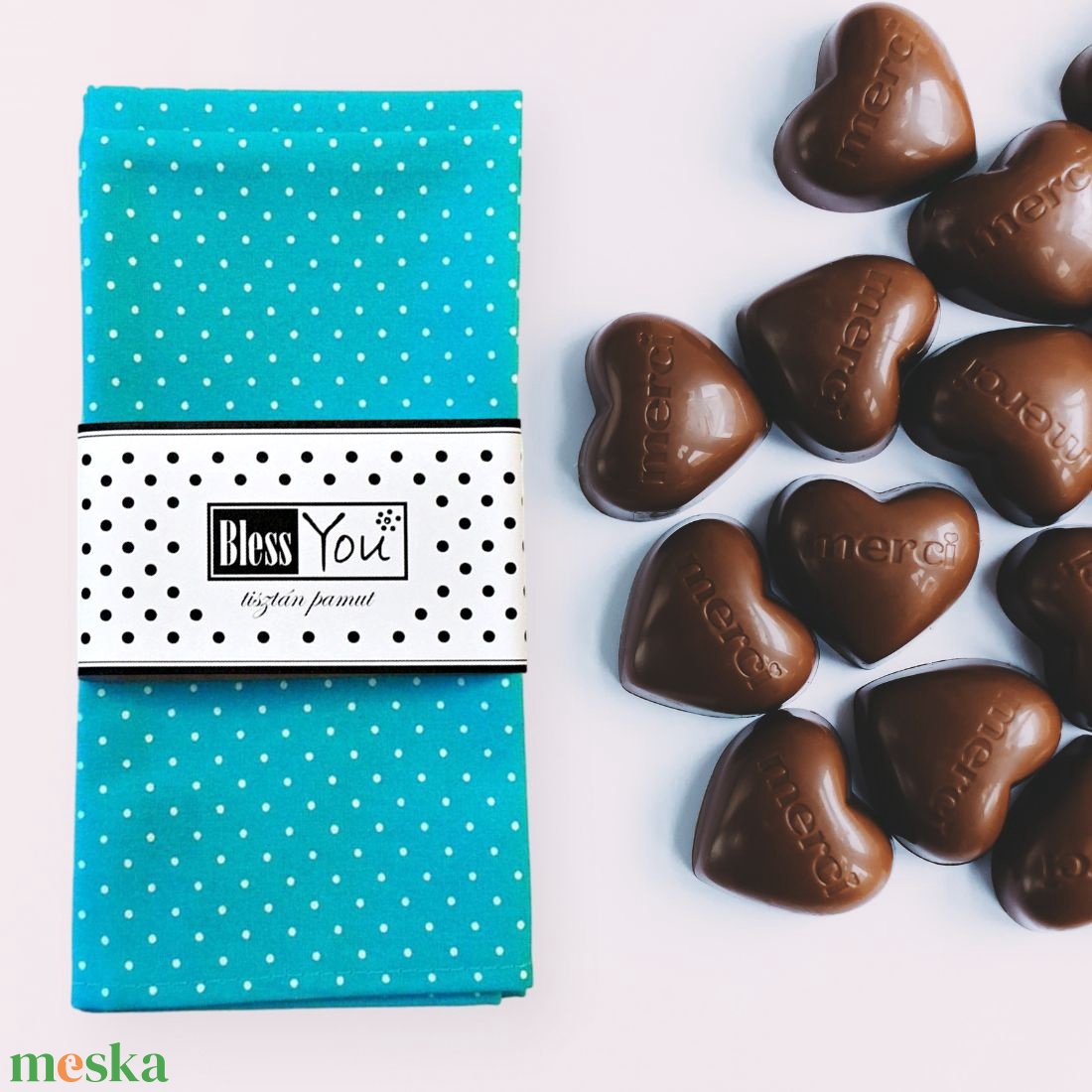 Pamut szalvéta, türkiz pöttyös - választható méretben, 2 db / pár - otthon & életmód - konyhafelszerelés, tálalás - konyhai textil - szalvéta - Meska.hu