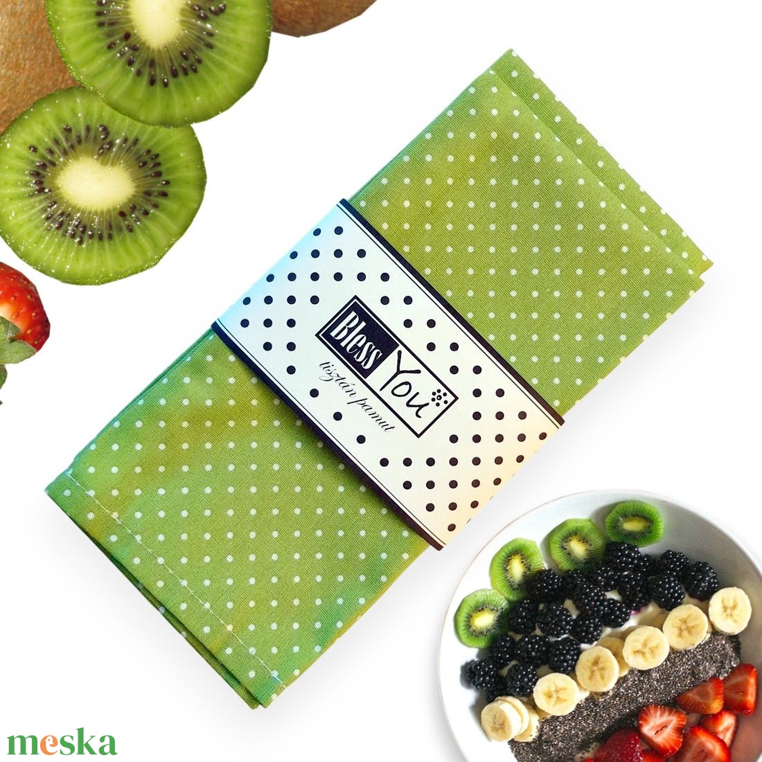 Pamut szalvéta, zöld pöttyös - 33 cm, 2 db / pár - otthon & életmód - konyhafelszerelés, tálalás - konyhai textil - szalvéta - Meska.hu