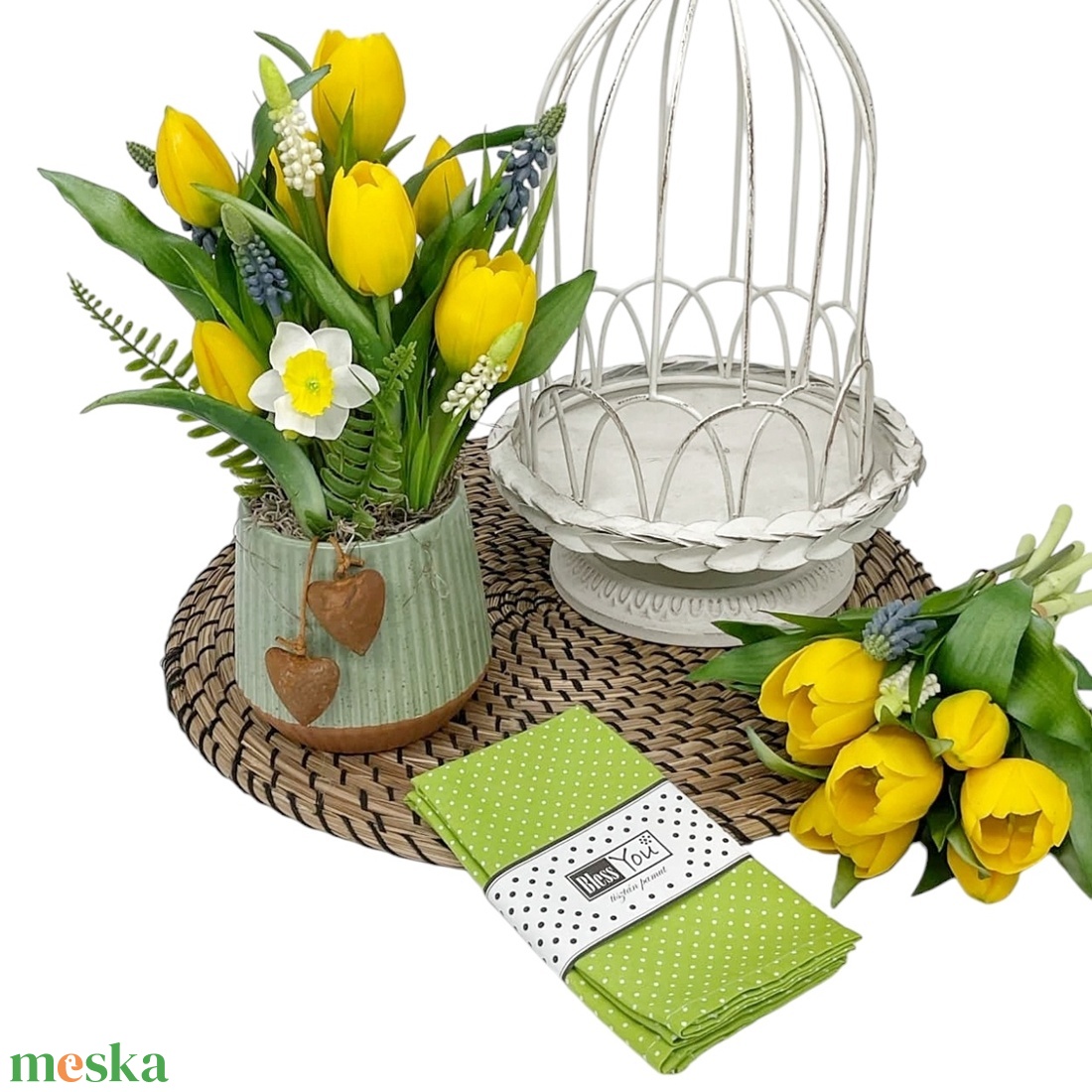 Pamut szalvéta, zöld pöttyös - 33 cm, 2 db / pár - otthon & életmód - konyhafelszerelés, tálalás - konyhai textil - szalvéta - Meska.hu