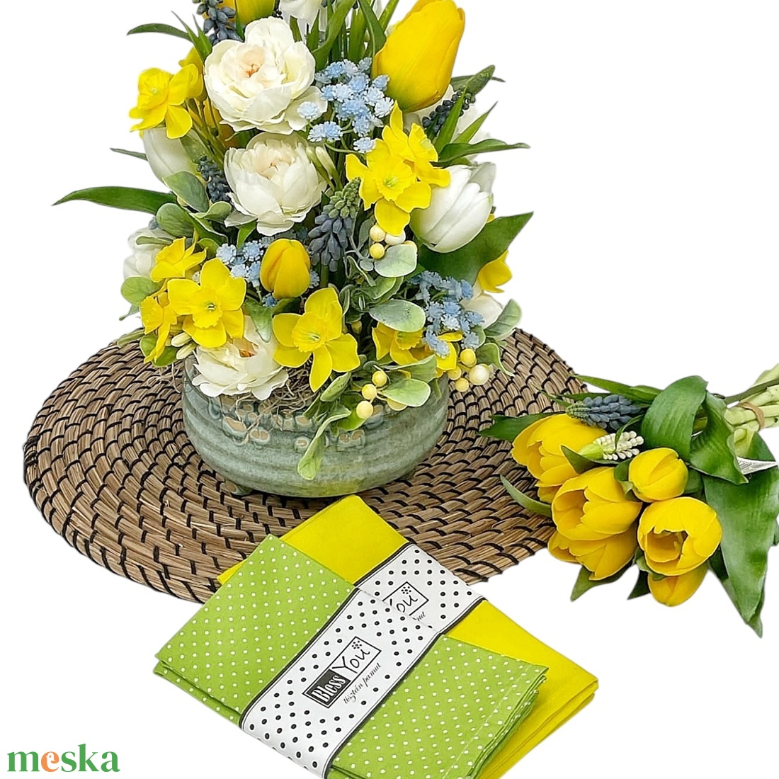 Pamut szalvéta, zöld pöttyös - 33 cm, 2 db / pár - otthon & életmód - konyhafelszerelés, tálalás - konyhai textil - szalvéta - Meska.hu